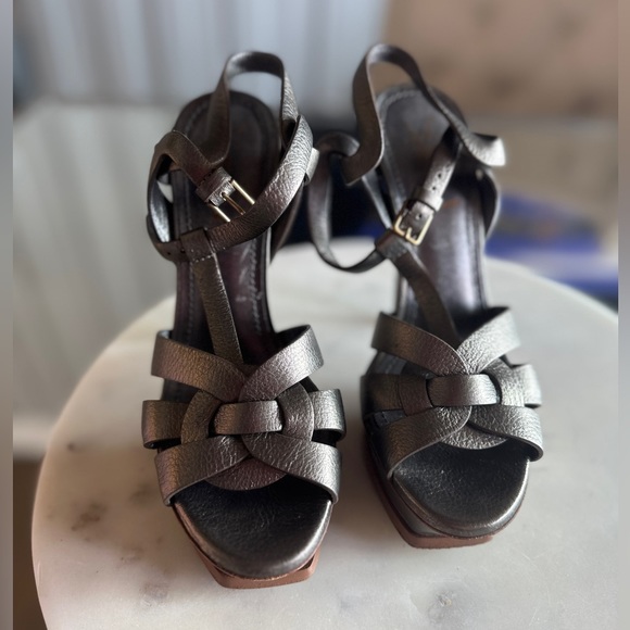 Ysl Saint Laurent Metallic Leather Tribute Sandals 36 - Picture 7 of 15